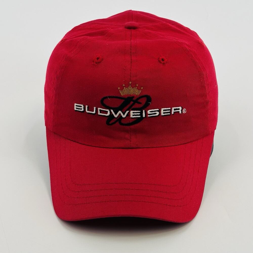 Budweiser Beer Red Hat Cap Adjustable Strap Back Y2k OSFA Vtg Vintage